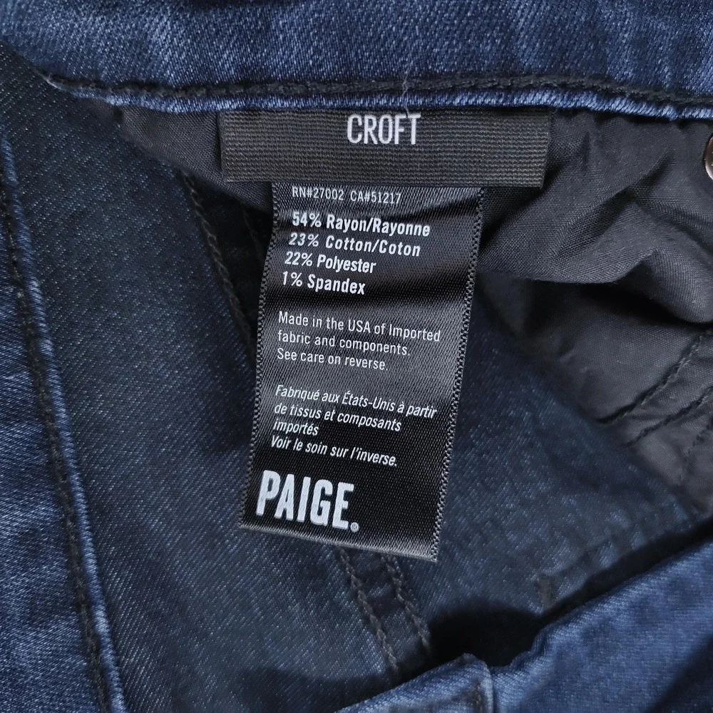 Paige Jeans Mens 28 x 32 Blue Croft Rowan Coated Slim Fit Stretch Denim Made USA